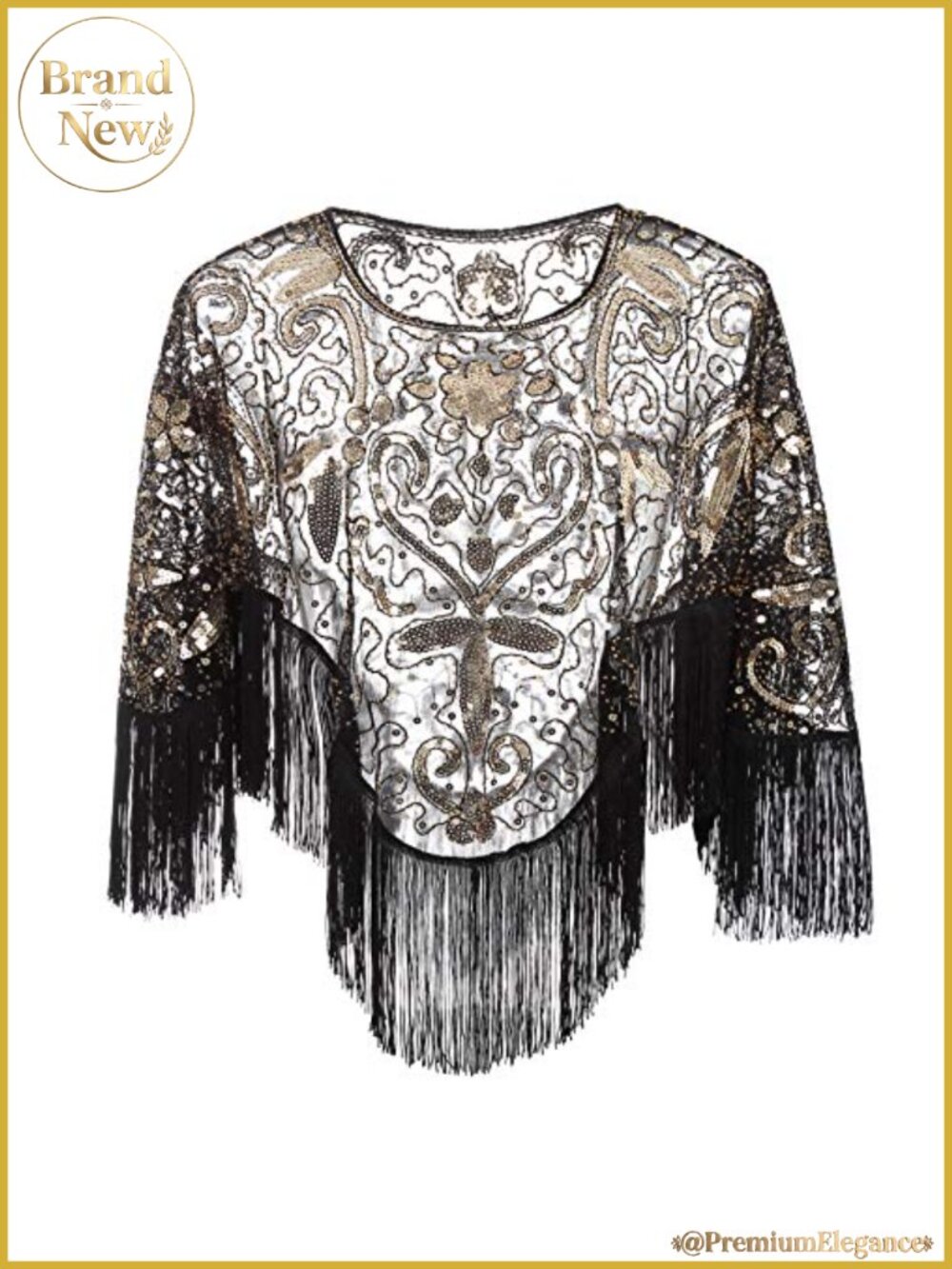 Sequin Beaded Evening Shawl Wrap Cape One Size Polyester Fringe
